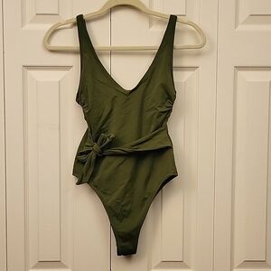 Shade & Shore Olive green high rise cheeky bathing suit size S